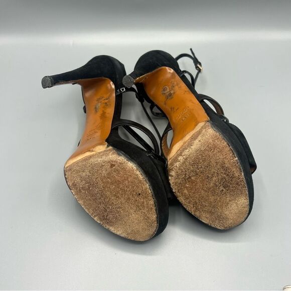 Gucci Suede Leather Trim T-Strap Stiletto Strappy Platform Sandal Black - Picture 10 of 11